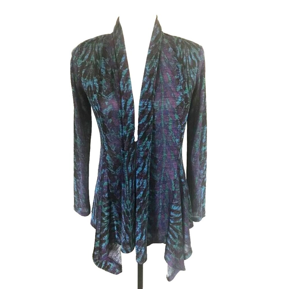 CLARA SUN WOO Open Draped Cardigan Lightweight Stretch Size XS Turquoise Purple
